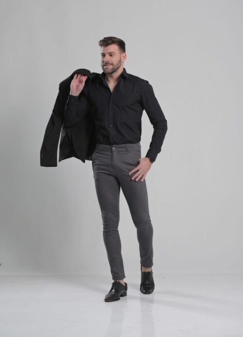 Camisa slim algodão c/ elastano preta - Imagem 2