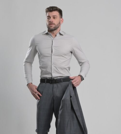 Camisa Slim algodão c/ elastano cinza