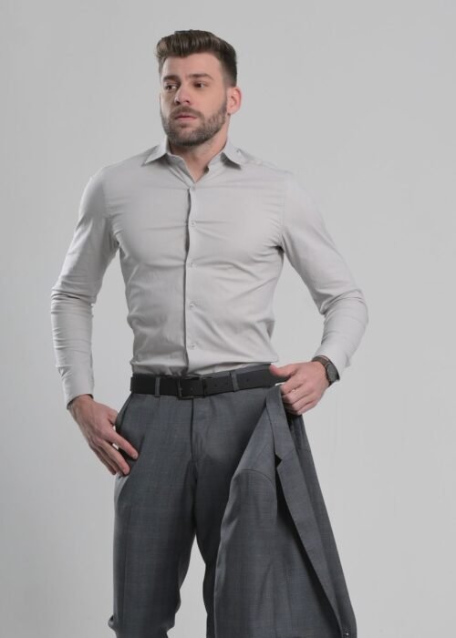 Camisa Slim algodão c/ elastano cinza