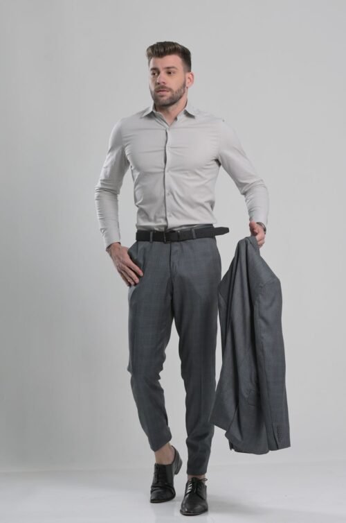 Camisa Slim algodão c/ elastano cinza - Imagem 2