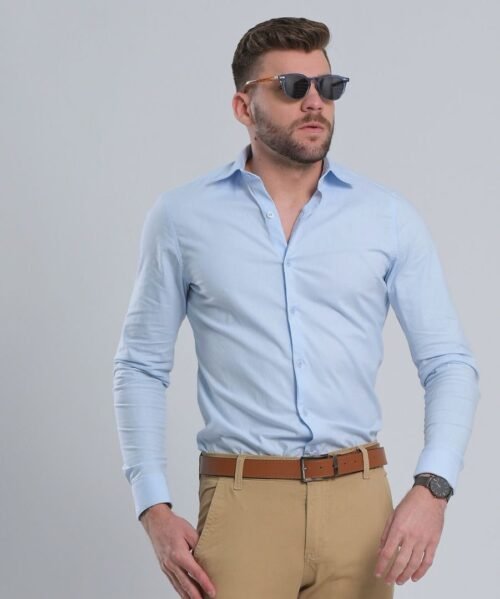 Camisa Slim Algodão c/ Elastano Azul claro - Imagem 2