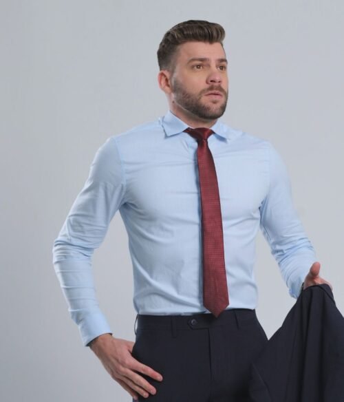 Camisa Slim Algodão c/ Elastano Azul claro