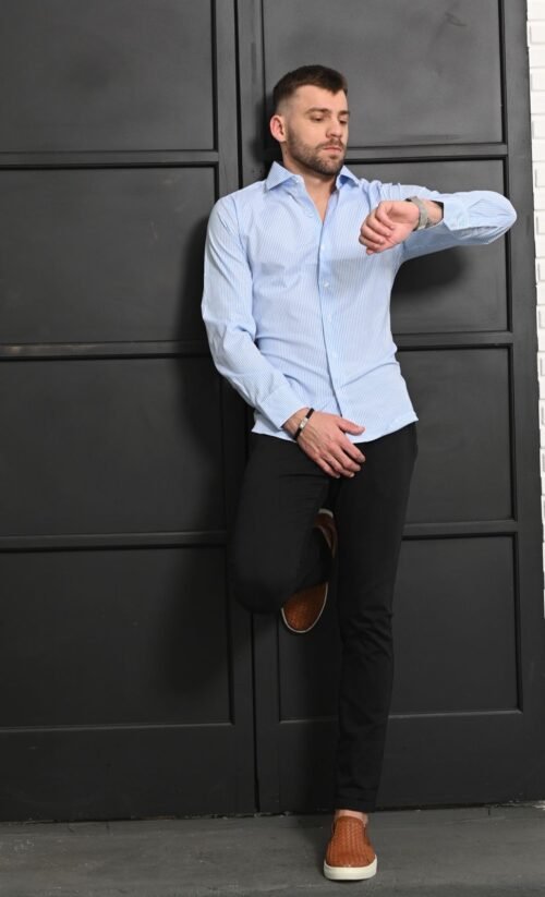 Camisa Slim Algodão c/ Elastano Azul Dif - Imagem 2