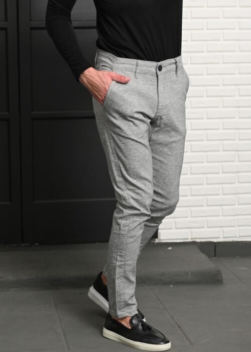 Calça Sarja Alfaiataria Elastano Cinza Mescla