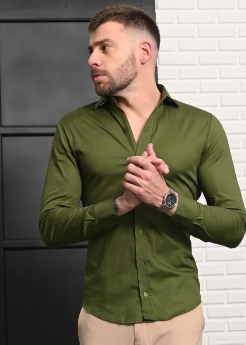 Camisa Slim Algodão c/ Elastano Verde-Oliva