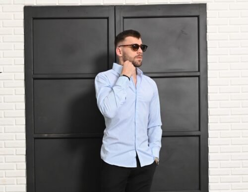 Camisa Slim Algodão c/ Elastano Azul Dif
