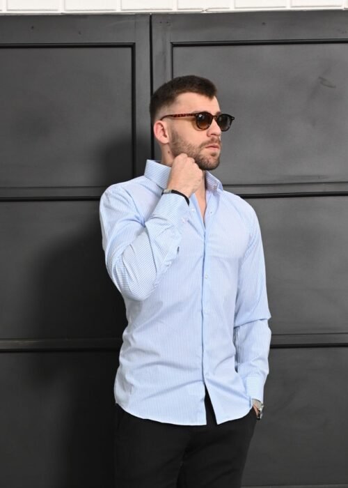 Camisa Slim Algodão c/ Elastano Azul Dif