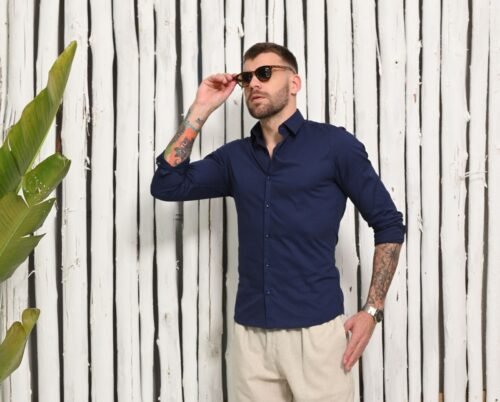 Camisa marinho algodão elastano slim fit - Imagem 3