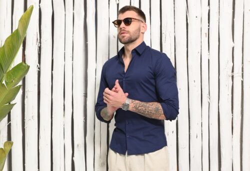 Camisa marinho algodão elastano slim fit - Imagem 2