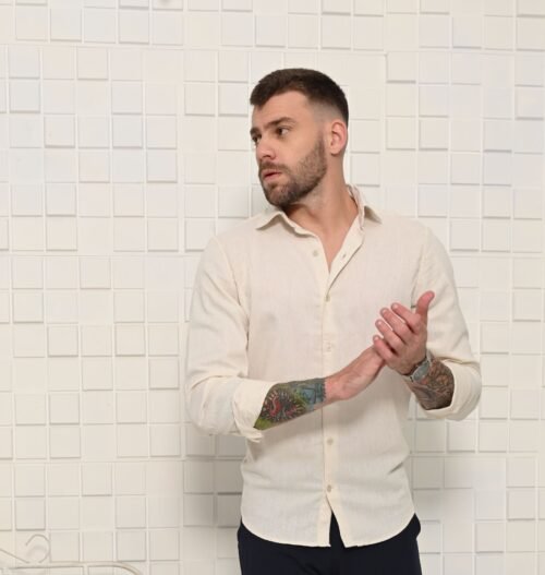 Camisa linho elastano slim fit