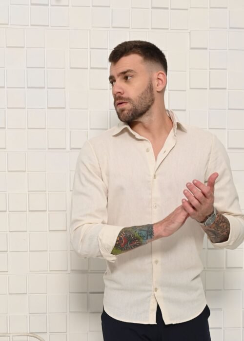 Camisa linho elastano slim fit