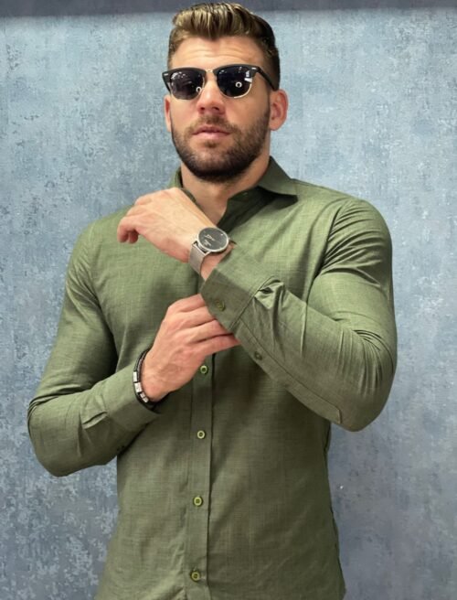 Camisa verde algodão fio 80 - Imagem 4