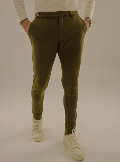 Calça alfaiataria cós transpassado verde