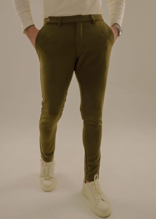 Calça alfaiataria cós transpassado verde